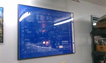 Birthday gift from Wife, a Cessna blueprint of the 120. Framed and now in the work area. I have actually referred to it for info.