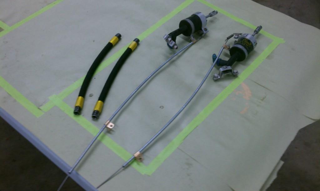 Fabricated new brake hoses. Aeroquip 303, was easy to do. Proof tested to 3000 psi, ready to go.