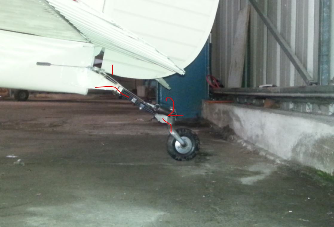 side view of existing tailwheel - are there bends at position #1 and #2 ?