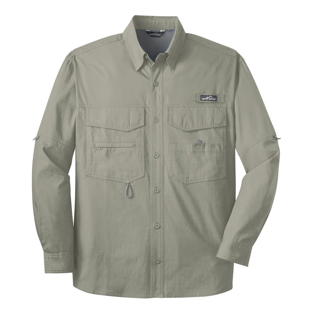 Embroidered Eddie Bauer Long Sleeve Fishing Shirt - Driftwood Color